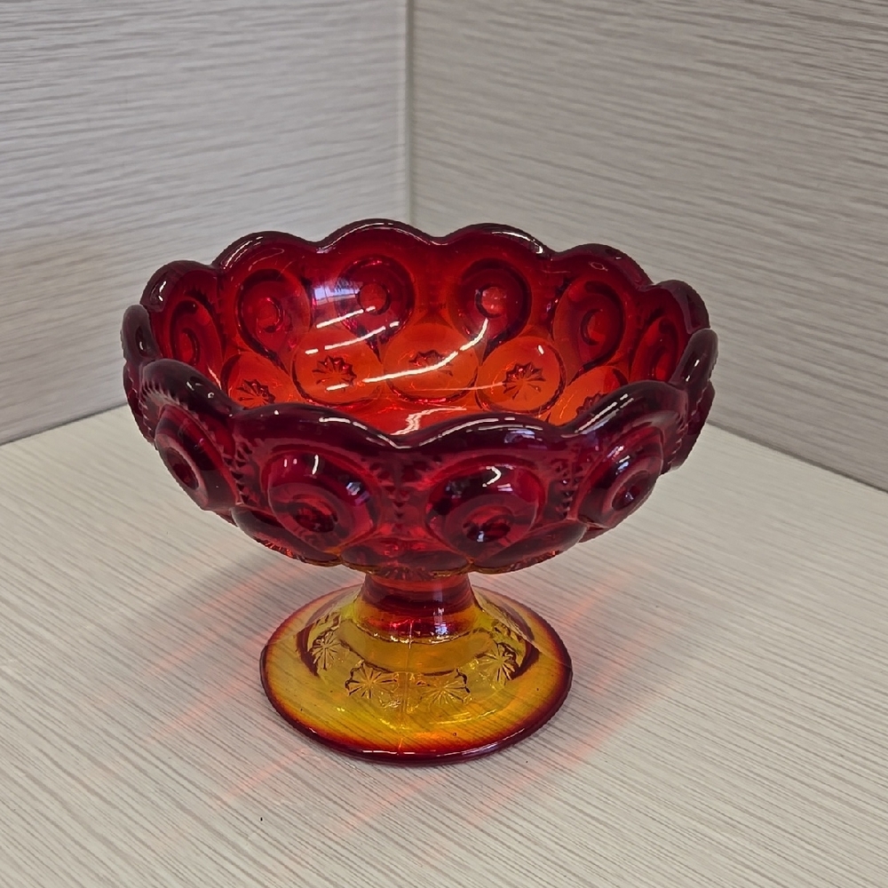 Vibrant Red and Orange Scalloped Glass Art Bowl